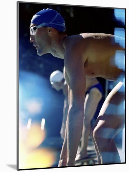 Side Profile of Two Swimmers in the Starting Position-null-Mounted Photographic Print