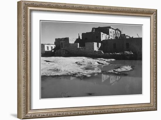 Side View Of Adobe House With Water In Foreground" Acoma Pueblo [NHL New Mexico]." 1933-1942-Ansel Adams-Framed Art Print
