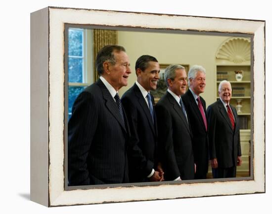 Side View of All Living Presidents and Newly Elected Barack Obama, January 7, 2009-null-Framed Premier Image Canvas