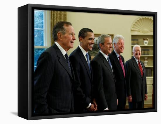 Side View of All Living Presidents and Newly Elected Barack Obama, January 7, 2009-null-Framed Premier Image Canvas