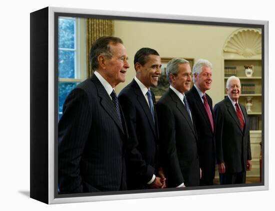 Side View of All Living Presidents and Newly Elected Barack Obama, January 7, 2009-null-Framed Premier Image Canvas