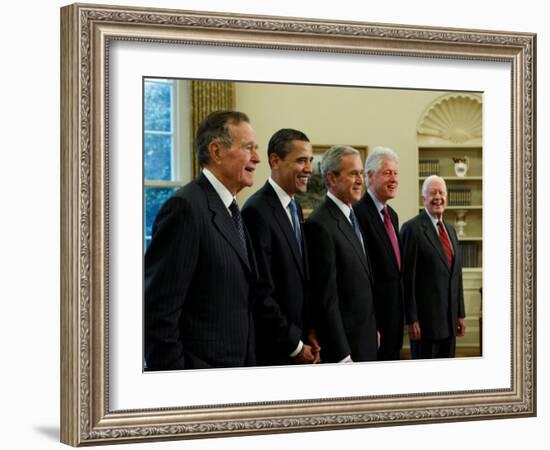 Side View of All Living Presidents and Newly Elected Barack Obama, January 7, 2009-null-Framed Photographic Print