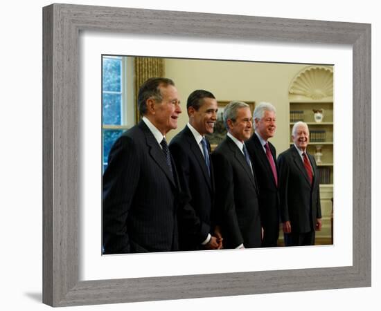 Side View of All Living Presidents and Newly Elected Barack Obama, January 7, 2009-null-Framed Photographic Print