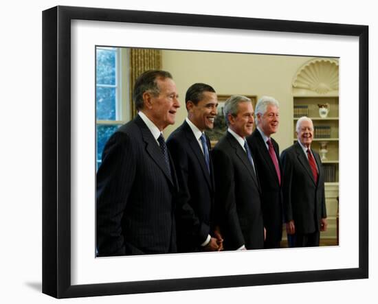 Side View of All Living Presidents and Newly Elected Barack Obama, January 7, 2009-null-Framed Photographic Print