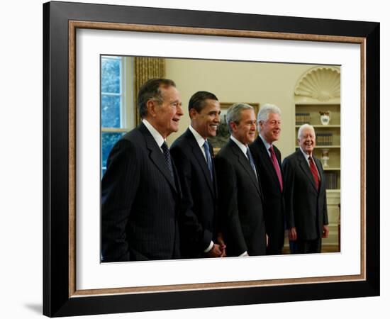 Side View of All Living Presidents and Newly Elected Barack Obama, January 7, 2009-null-Framed Photographic Print