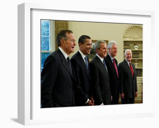 Side View of All Living Presidents and Newly Elected Barack Obama, January 7, 2009-null-Framed Photographic Print