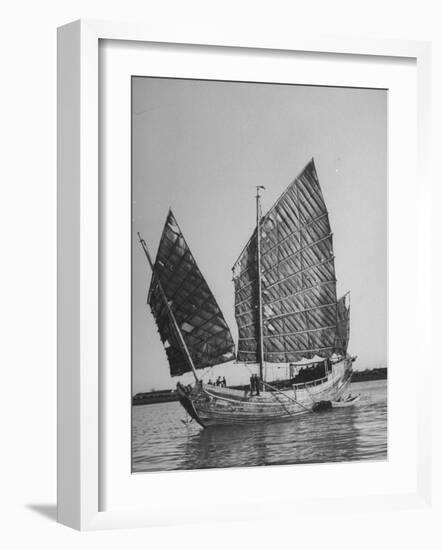 Side View of Junk with Tattered Sails in Whangpoo River-Carl Mydans-Framed Photographic Print