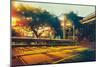Side View on Empty Street Landscape at Sunset,Digital Painting-Tithi Luadthong-Mounted Art Print