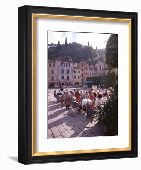 Sidewalk Cafe Sitters Taking in the Evening Sun at Portofino, Italy-Ralph Crane-Framed Photographic Print