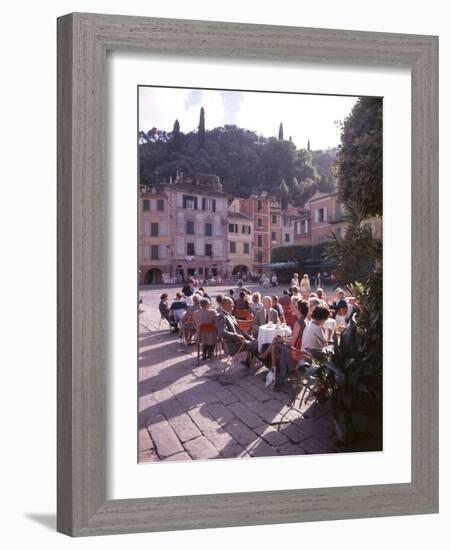 Sidewalk Cafe Sitters Taking in the Evening Sun at Portofino, Italy-Ralph Crane-Framed Photographic Print