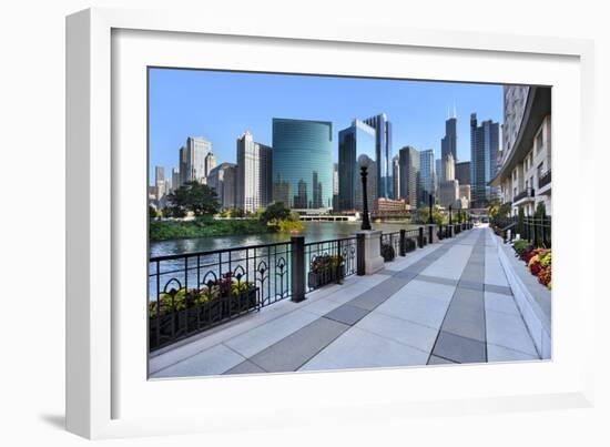 Sidewalk Skyline River-Larry Malvin-Framed Photographic Print