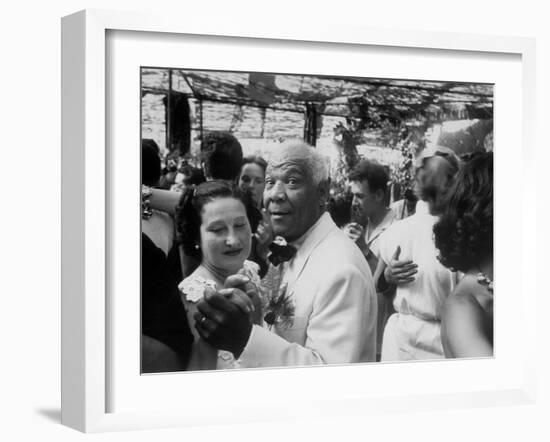 Sidney Bechet Dancing with His Wife, Elizabeth Ziegler, at their Wedding at Antibes French Riviera-null-Framed Photographic Print