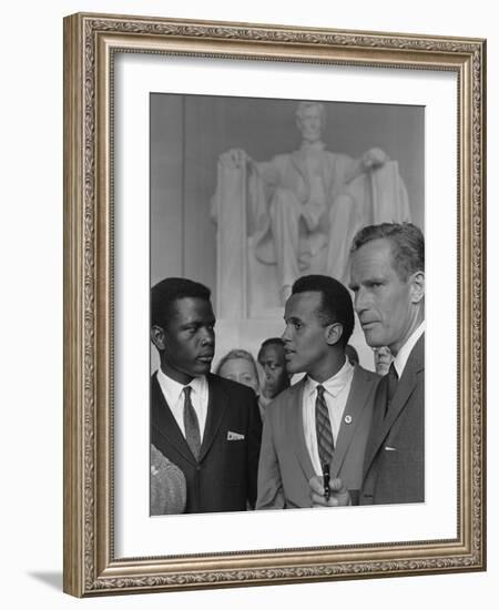 Sidney Poitier, Charlton Heston, and Harry Belafonte at March on Washington, 1963-null-Framed Photo