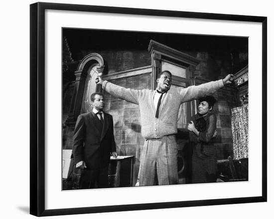 Sidney Poitier in Dramatic Scene from Play "A Raisin in the Sun", Actress Ruby Dee Visible on Right-Gordon Parks-Framed Premium Photographic Print