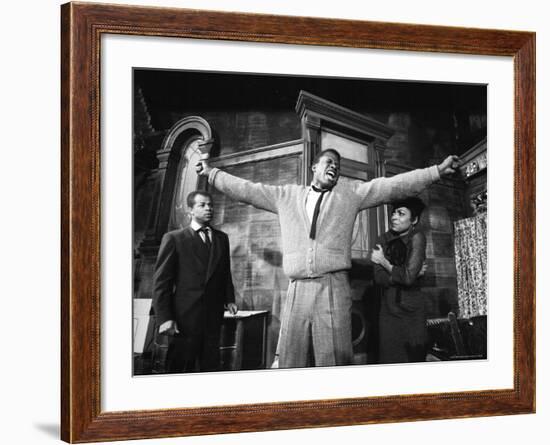 Sidney Poitier in Dramatic Scene from Play "A Raisin in the Sun", Actress Ruby Dee Visible on Right-Gordon Parks-Framed Premium Photographic Print