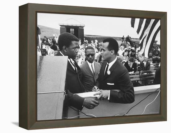 Sidney Poitier with Harry Belafonte, and Southern Sit in Leader Bernard Lee, at Civil Rights Rally-Al Fenn-Framed Premier Image Canvas