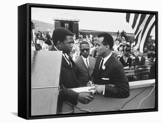 Sidney Poitier with Harry Belafonte, and Southern Sit in Leader Bernard Lee, at Civil Rights Rally-Al Fenn-Framed Premier Image Canvas