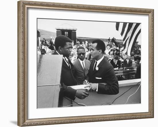 Sidney Poitier with Harry Belafonte, and Southern Sit in Leader Bernard Lee, at Civil Rights Rally-Al Fenn-Framed Premium Photographic Print