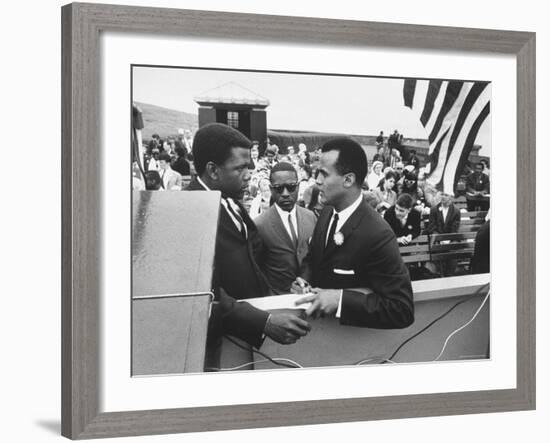 Sidney Poitier with Harry Belafonte, and Southern Sit in Leader Bernard Lee, at Civil Rights Rally-Al Fenn-Framed Premium Photographic Print