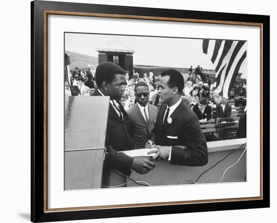 Sidney Poitier with Harry Belafonte, and Southern Sit in Leader Bernard Lee, at Civil Rights Rally-Al Fenn-Framed Premium Photographic Print