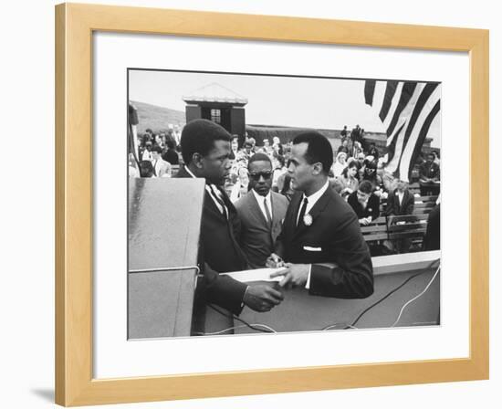 Sidney Poitier with Harry Belafonte, and Southern Sit in Leader Bernard Lee, at Civil Rights Rally-Al Fenn-Framed Premium Photographic Print