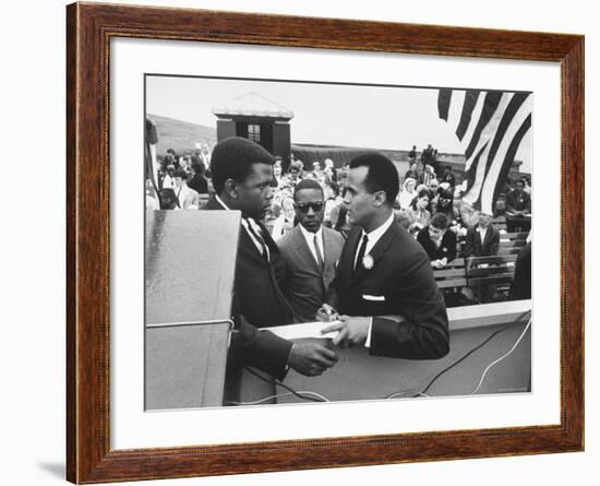 Sidney Poitier with Harry Belafonte, and Southern Sit in Leader Bernard Lee, at Civil Rights Rally-Al Fenn-Framed Premium Photographic Print