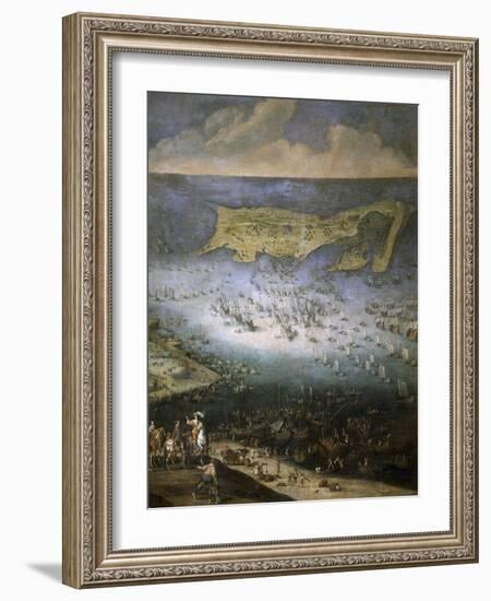 Siège de la citadelle de Saint-Martin dans l'île de Rhé, en 1625-null-Framed Giclee Print