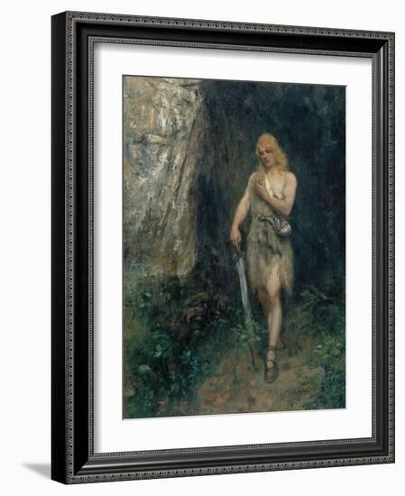 Siegfried in Front of Fafner's Cave with the Ring and His Sword Named "Notung"-Ferdinand Leeke-Framed Giclee Print