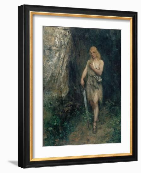 Siegfried in Front of Fafner's Cave with the Ring and His Sword Named "Notung"-Ferdinand Leeke-Framed Giclee Print