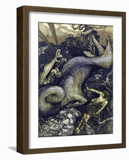 Siegfried Le Tueur De Dragon - Sigurd the Dragon Slayer Par Rackham, Arthur (1867-1939), 1901 - Wat-Arthur Rackham-Framed Giclee Print