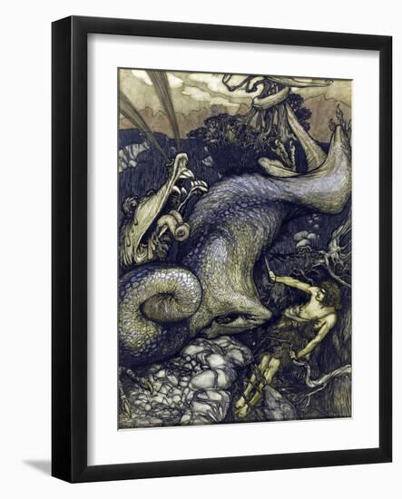 Siegfried Le Tueur De Dragon - Sigurd the Dragon Slayer Par Rackham, Arthur (1867-1939), 1901 - Wat-Arthur Rackham-Framed Giclee Print