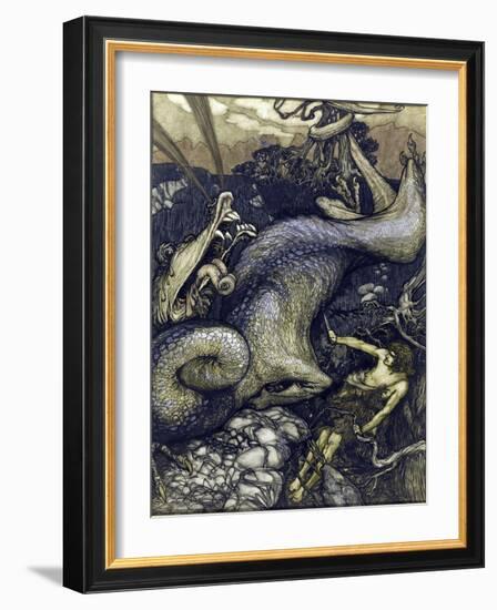 Siegfried Le Tueur De Dragon - Sigurd the Dragon Slayer Par Rackham, Arthur (1867-1939), 1901 - Wat-Arthur Rackham-Framed Giclee Print