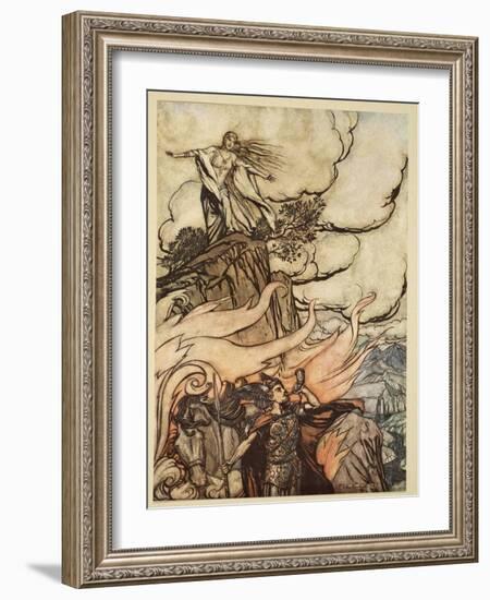 Siegfried leaves Brunnhilde in search of adventure, from 'Siegfried and the Twilight of Gods'-Arthur Rackham-Framed Giclee Print