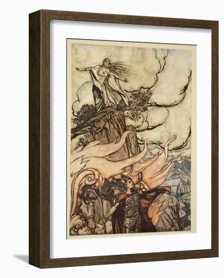 Siegfried leaves Brunnhilde in search of adventure, from 'Siegfried and the Twilight of Gods'-Arthur Rackham-Framed Premium Giclee Print