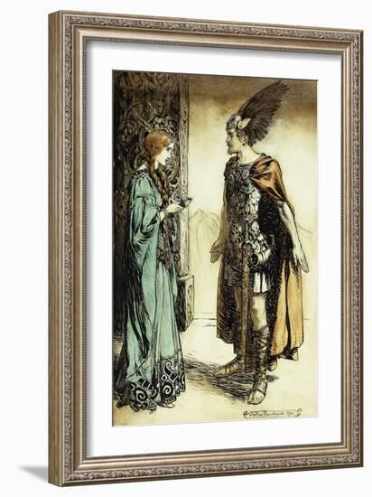 Siegfried Meets Gutrune: The Twilight of the Gods, 1911-Arthur Rackham-Framed Giclee Print