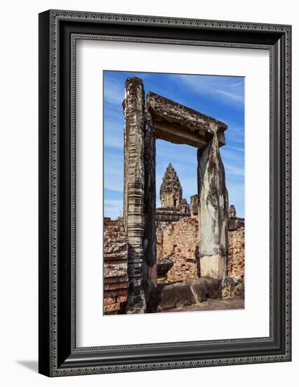 Siem Reap, Cambodia. Ancient doorway still standing through which the spires and statues atop of th-Miva Stock-Framed Photographic Print