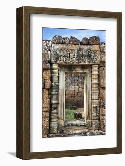 Siem Reap, Cambodia. Ornate doorway leads to the ancient ruins and towers of the Bayon Temple, Pre -Miva Stock-Framed Photographic Print