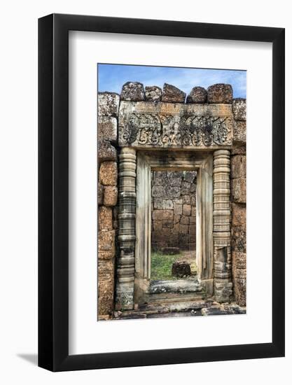 Siem Reap, Cambodia. Ornate doorway leads to the ancient ruins and towers of the Bayon Temple, Pre -Miva Stock-Framed Photographic Print