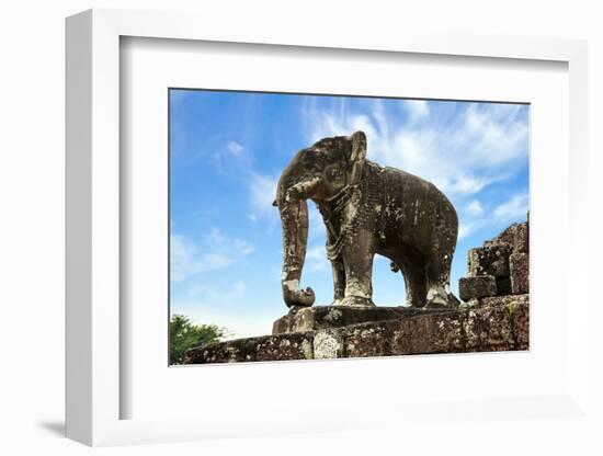 Siem Reap, Cambodia. Stone sculpture of an elephant at the temple complex of Pre Rup-Miva Stock-Framed Photographic Print