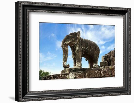 Siem Reap, Cambodia. Stone sculpture of an elephant at the temple complex of Pre Rup-Miva Stock-Framed Photographic Print