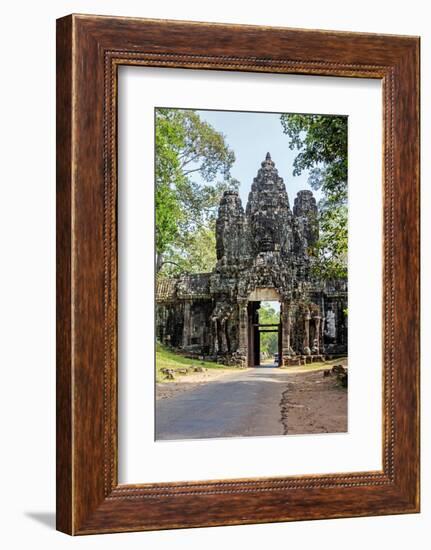 Siem Reap, Cambodia. Victory gate in the east of Angkor Thom, Avalokiteshvara face tower, western v-Miva Stock-Framed Photographic Print