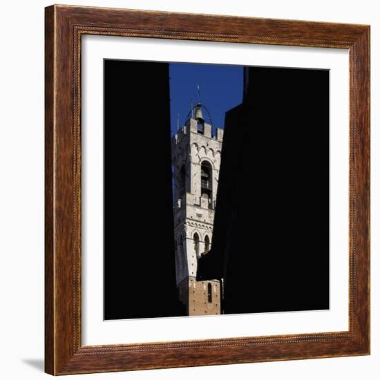 Siena Architectural Details. Glimpse of Crenellated Tower with Bell-Mike Burton-Framed Photographic Print