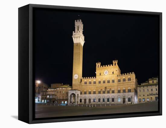 Siena Landmark Night Photo. Piazza Del Campo and Mangia Tower. Tuscany, Italy-stevanzz-Framed Premier Image Canvas