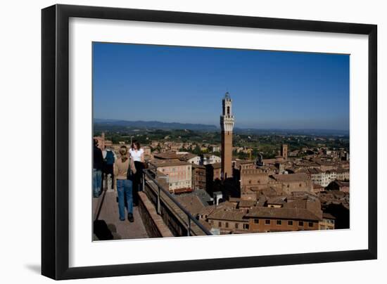 Siena view from Duomo roof shows Mangia Tower-Charles Bowman-Framed Photographic Print