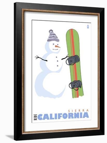 Sierra, California, Snowman with Snowboard-Lantern Press-Framed Art Print