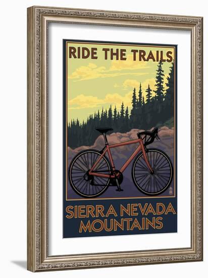 Sierra Nevada Mountains, California - Bicycle on Trails-Lantern Press-Framed Art Print