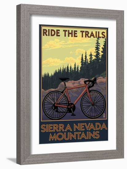 Sierra Nevada Mountains, California - Bicycle on Trails-Lantern Press-Framed Art Print