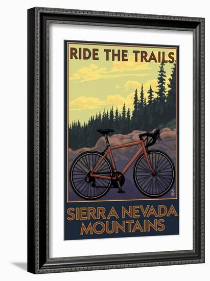 Sierra Nevada Mountains, California - Bicycle on Trails-Lantern Press-Framed Art Print