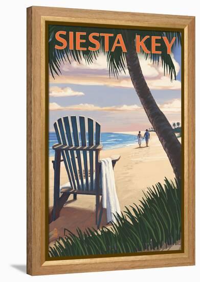 Siesta Key, Florida - Adirondack Chair on the Beach-Lantern Press-Framed Stretched Canvas