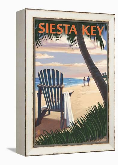 Siesta Key, Florida - Adirondack Chair on the Beach-Lantern Press-Framed Stretched Canvas